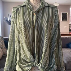 Lulu's Olive Striped Button Down Shirt